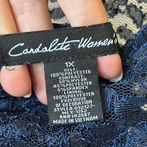 Vintage Navy Blue Sequin Lace Maxi Dress Romantic Formal Evening XXL - Picture 7 of 8